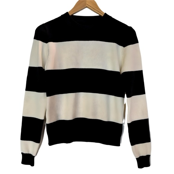 SHEIN Black and White Striped Crew Neck Sweater - Picture 1 of 4